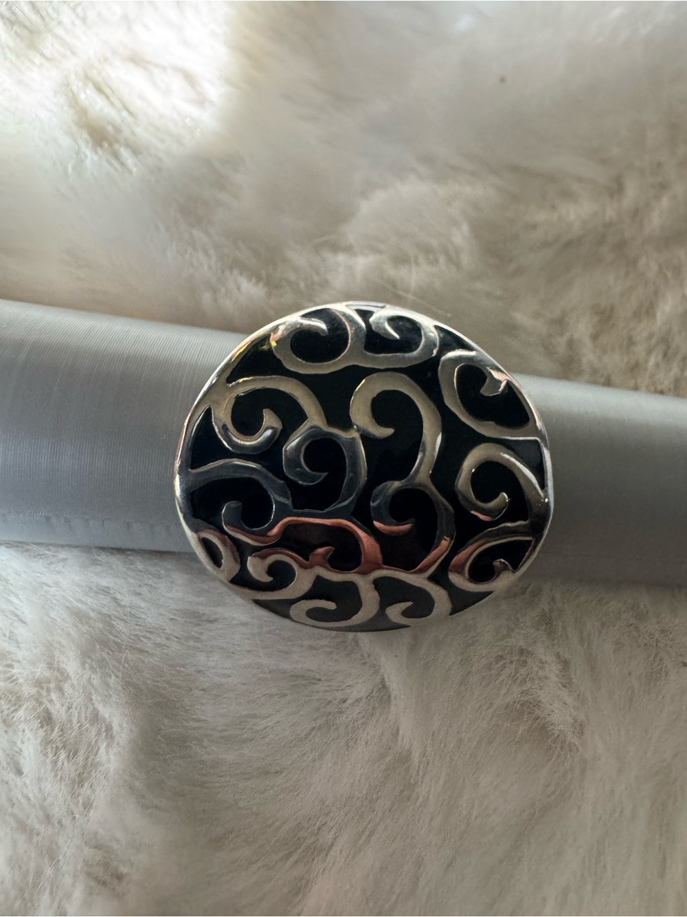 Sterling Silver Swirl Statement Ring - Black and Silver